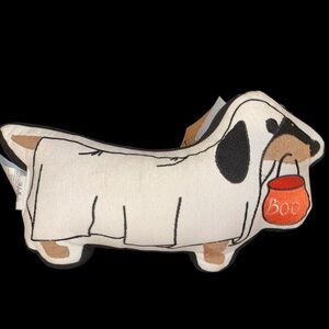 Dachshund Dog Dressed as a Ghost with Trick-or-Treat Bucket Decorative Pillow